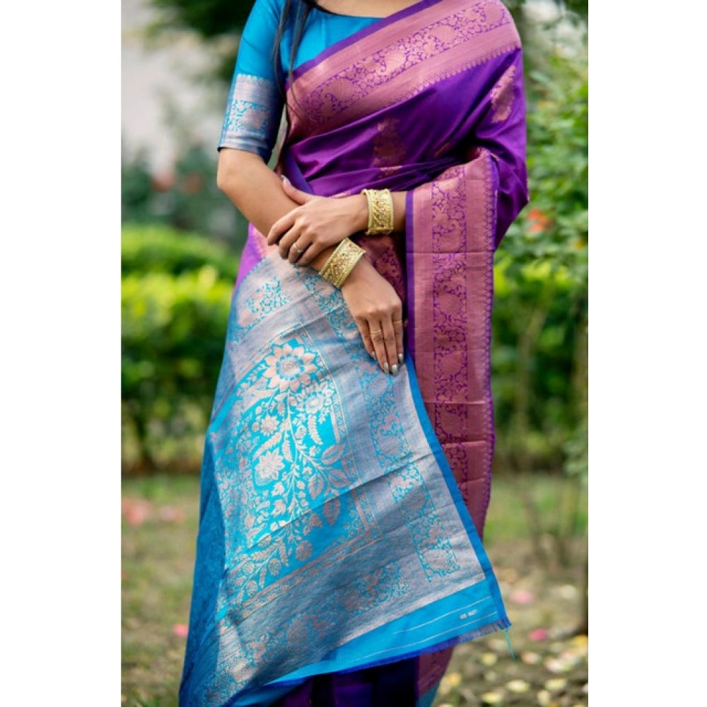Generic Women's Katan_Silk Zari_Weaving Saree With Unstitched Blouse 5.5Mtr (Purple)