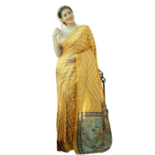 Generic Women's Faux_Tussar_Silk Geometric_Print Saree With Unstitched Blouse 5.5Mtr (Mustard)