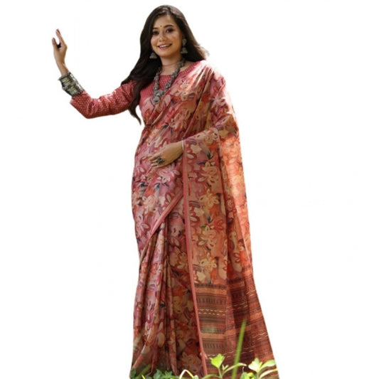 Generic Women's Faux_Tussar_Silk Abstract_Print Saree With Unstitched Blouse 5.5Mtr (Peach)