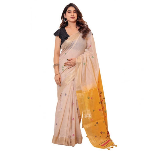 Generic Women's Blended_Cotton Woven_Motifs Saree With Unstitched Blouse 5.5Mtr (Yellow)