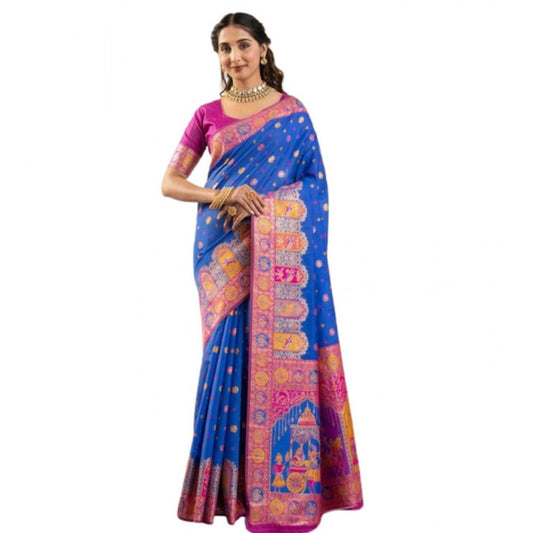 Generic Women's Faux_Banarasi Woven Motifs Saree With Unstitched Blouse 5.5Mtr (Royal_Blue)