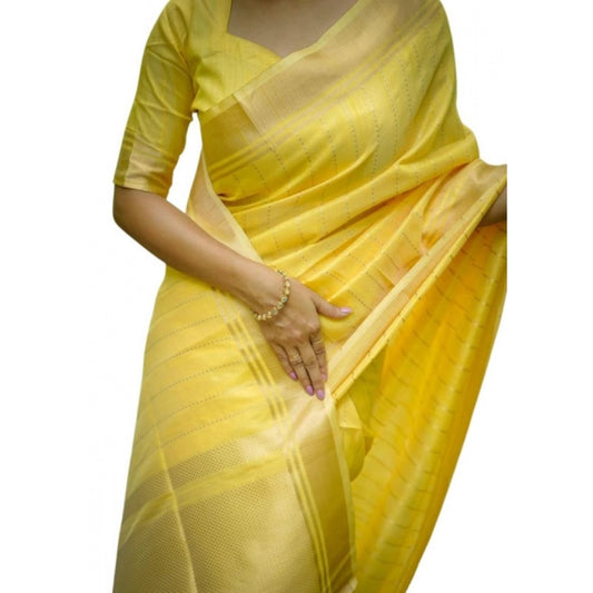 Generic Women's Faux_Banarasi Lining Pattern Saree With Unstitched Blouse 5.5Mtr (Yellow)