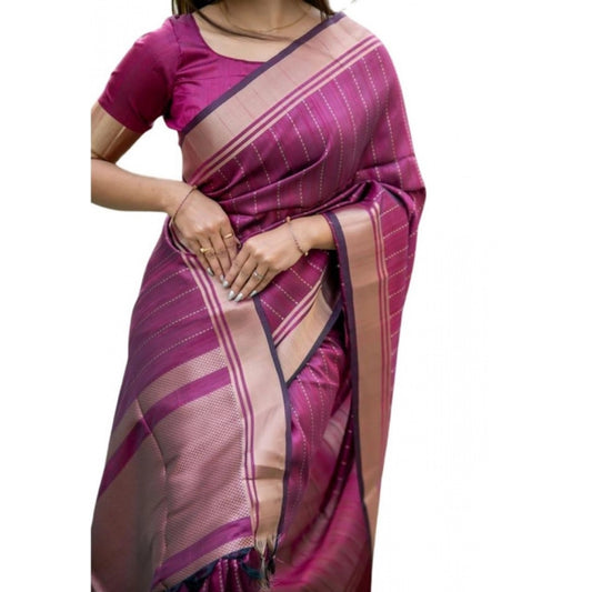 Generic Women's Faux_Banarasi Lining Pattern Saree With Unstitched Blouse 5.5Mtr (Magenta)