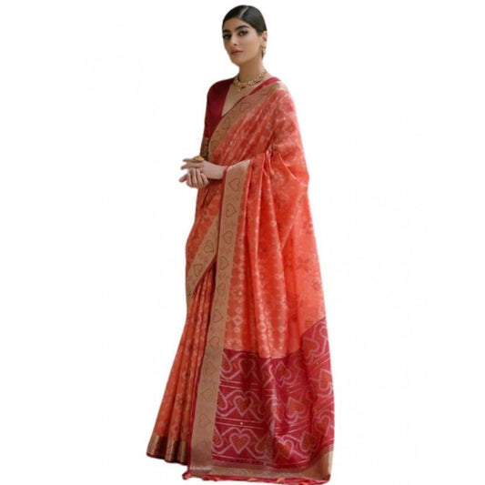 Generic Women's Silk_Blend Ethnic Ikat Pattern Saree With Unstitched Blouse 5.5Mtr (Orange)
