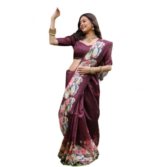 Generic Women's Faux_Tussar Floral Saree With Unstitched Blouse 5.5Mtr (Purple)