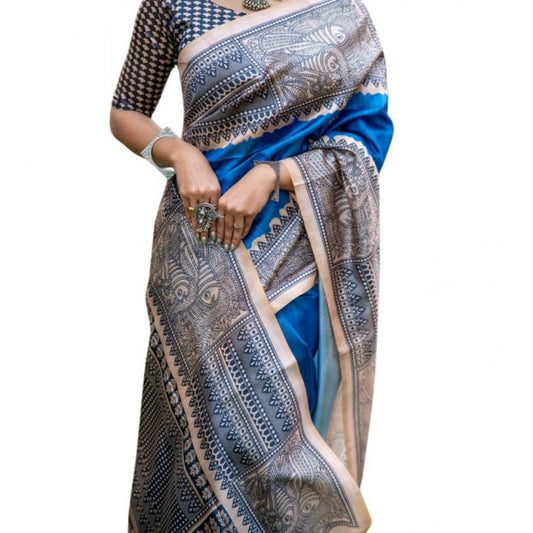 Generic Women's Faux_Tussar Geometric_Print Saree With Unstitched Blouse 5.5Mtr (Royal_Blue)