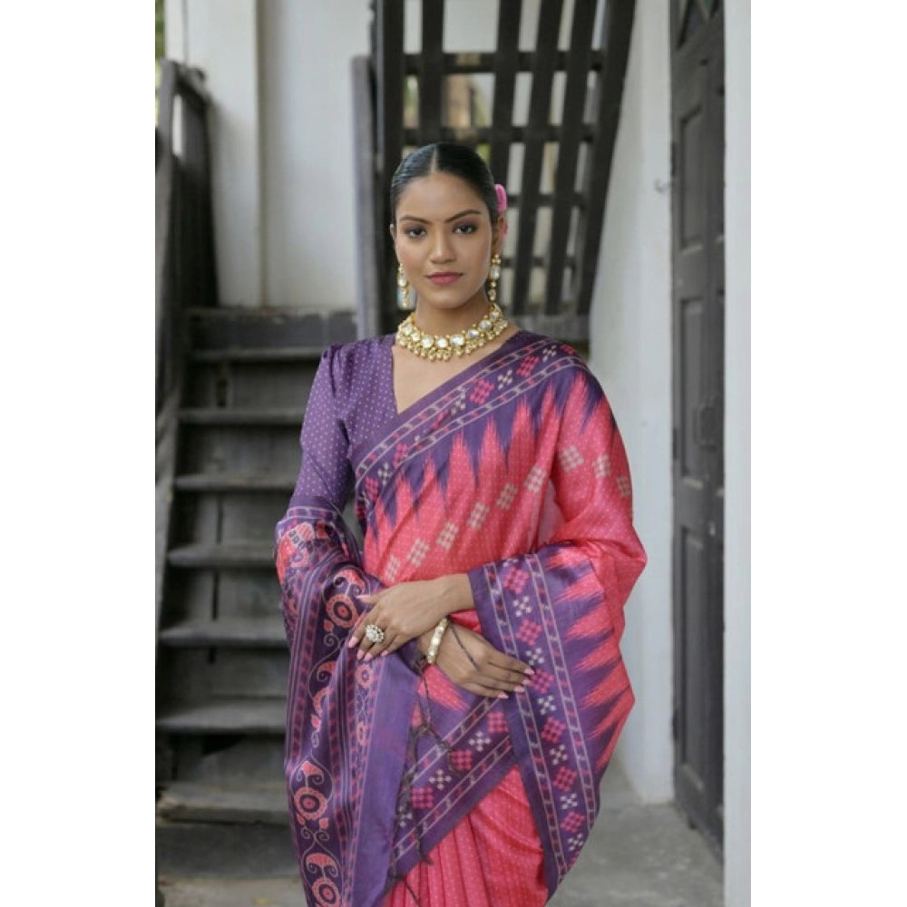 Generic Women's Faux_Tussar Ikat Saree With Unstitched Blouse 5.5Mtr (Peach)