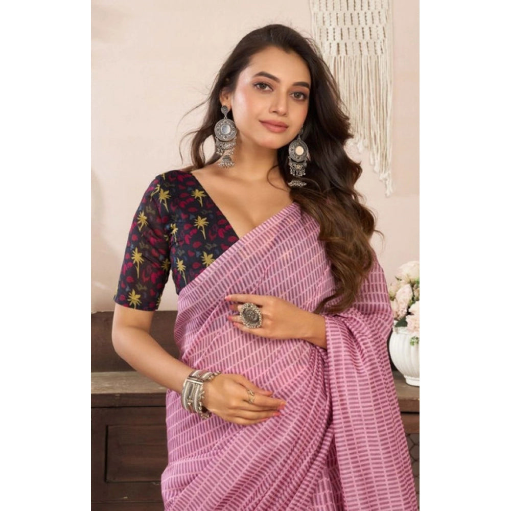 Generic Women's Faux Linen Geometric Ready to wear Saree With Unstitched Blouse 5.5Mtr (LightPink)