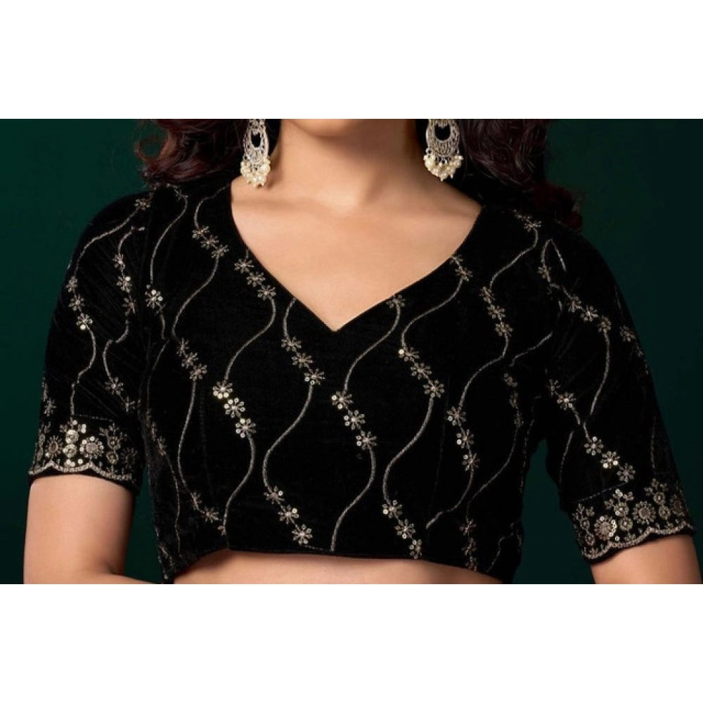 Generic Women's Net Sequence Saree With Unstitched Blouse 5.5Mtr (Mahendi)
