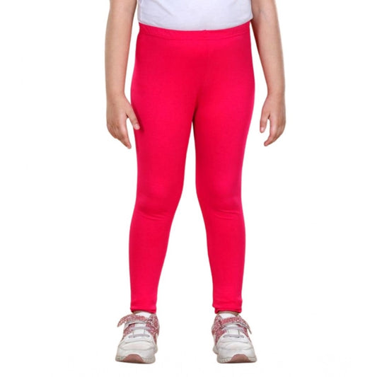 Delicate Girl's Cotton Lycra Solid Elasticated Leggings (Dark Pink)