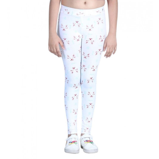 Delightful Girl's Cotton Lycra Printed Elasticated Leggings (White)