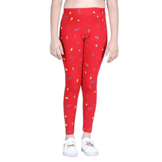Graceful Cotton Lycra Printed Elasticated Leggings (Red)