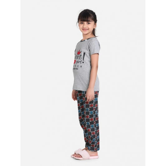 Modern Cotton Hosiery Printed Night Suit Set (Grey-Red)
