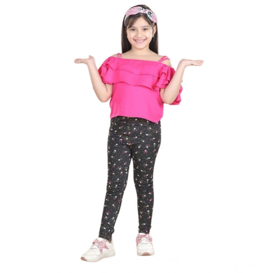 Pretty Girl's Cotton Floral Elasticated Jegging and Top Set (Pink)