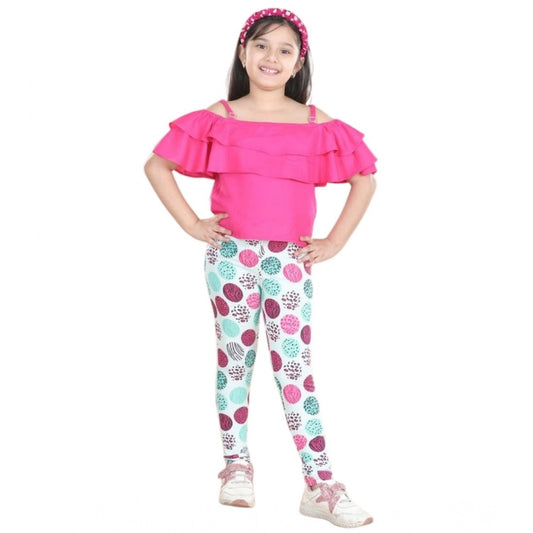 Enchanting Girl's Cotton Floral Elasticated Jegging and Top (Pink)
