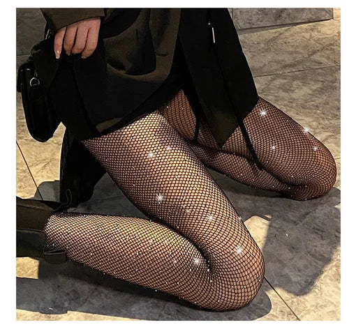 Fishnet Stockings Rhinestone Glitter High Waist Sparkly Tights For Women And Girls Stocking Fishnets