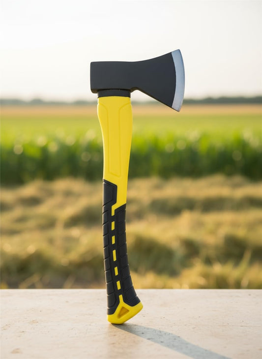 Axe with Fiberglass Handle, Yellow and Black, Non-Slip Grip, Outdoor Tool