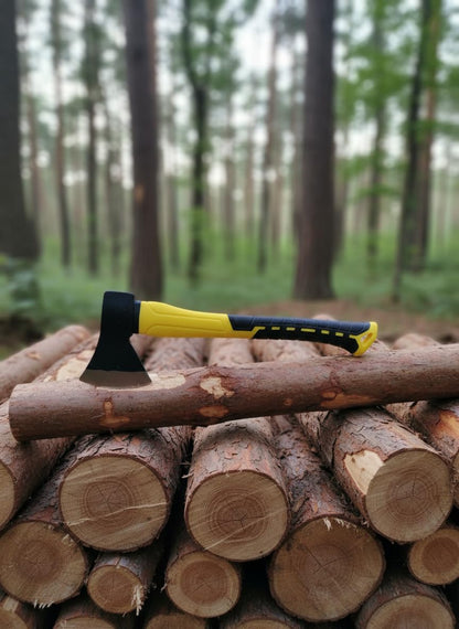 Axe with Fiberglass Handle, Yellow and Black, Non-Slip Grip, Outdoor Tool