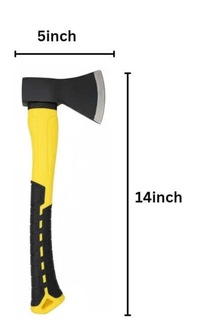 Axe with Fiberglass Handle, Yellow and Black, Non-Slip Grip, Outdoor Tool