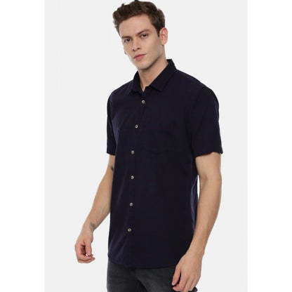 Generic Men's Cotton Slim Fit Casual Shirt (Material: Cotton, (Color:Navy blue)