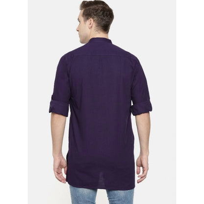 Generic Men's Cotton Men Casual Violet Kurta Shirt (Material: Cotton, (Color:Purple)