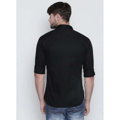 Generic Men's Cotton Slim Fit Casual Shirt (Material: Cotton, (Color:Black)
