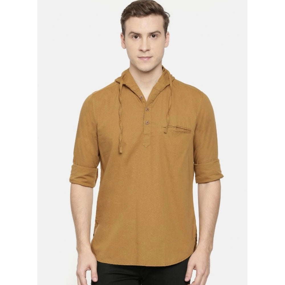 Generic Men's Cotton Casual Short Cross Kurta Shirt (Material: Cotton, (Color:Cream)