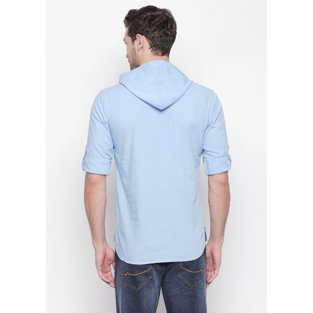 Generic Men's Cotton Casual Short Cross Kurta Shirt (Material: Cotton, (Color:Light Blue)
