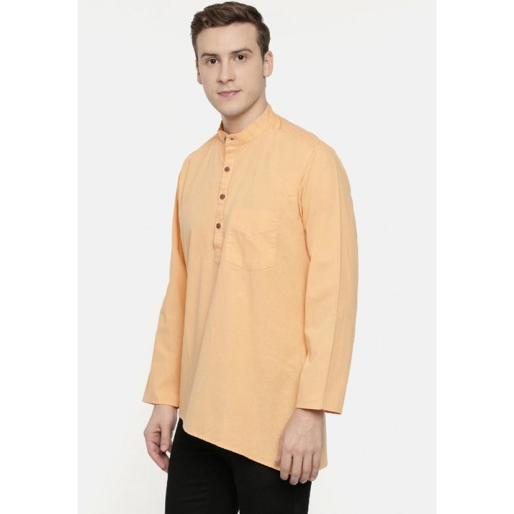 Generic Men's Cotton Casual Short Cross Kurta Shirt (Material: Cotton, (Color:Orange)