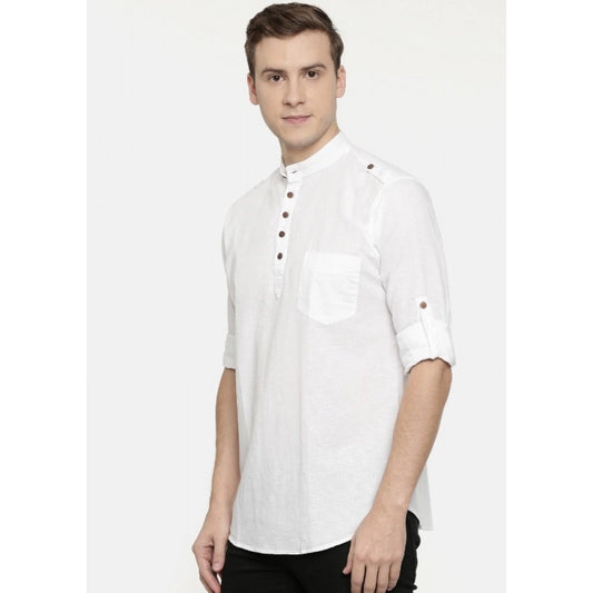 Ethnic Men's Cotton Men Casual White Short Kurta Shirt (Material: Cotton, (Color:White)