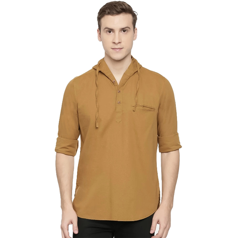 Generic Men's Cotton Casual Short Cross Kurta Shirt (Material: Cotton, (Color:Cream)