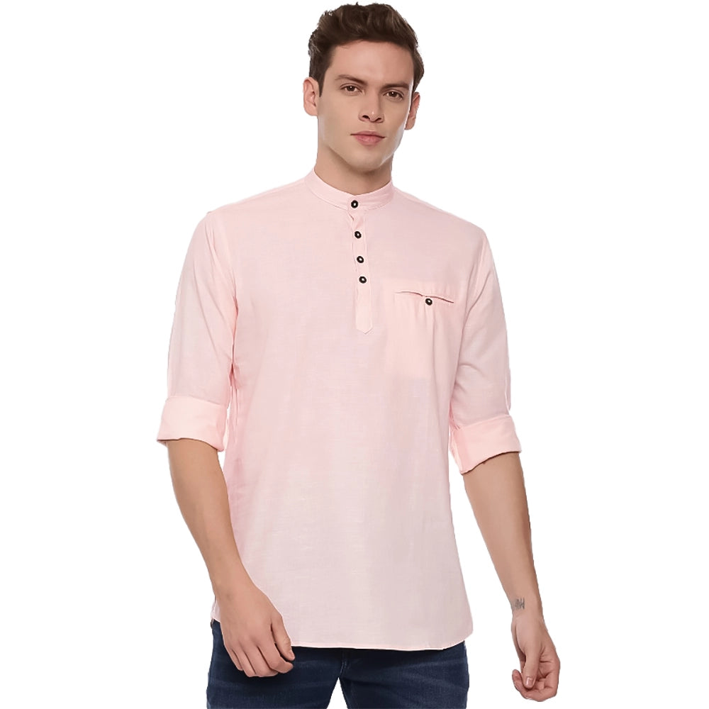 Generic Men's Cotton Slim Fit Casual Shirt (Material: Cotton, (Color:Pink)