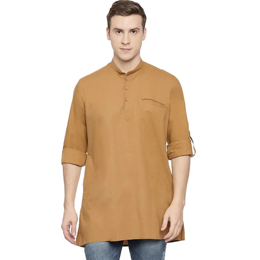 Majestic Cotton Men Casual Orange Kurta Shirt (Material: Cotton, (Color:Orange)
