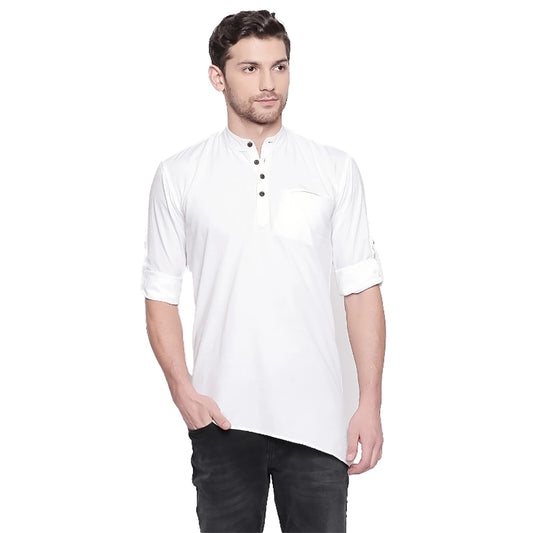 Luxe Men's Cotton Casual Short Cross Kurta Shirt (Material: Cotton, (Color:White)