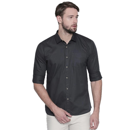Generic Men's Cotton Slim Fit Casual Shirt (Material: Cotton, (Color:Grey)