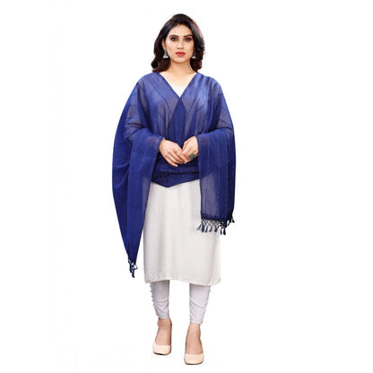 Generic Women's Cotton Silk Strips Printed Dupatta (Blue, Length:2-2.4 mtr)
