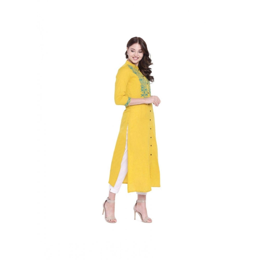 Graceful Women's Khadi Embroidered Kurti (Yellow, Khadi)