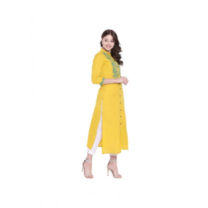 Graceful Women's Khadi Embroidered Kurti (Yellow, Khadi)