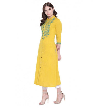 Graceful Women's Khadi Embroidered Kurti (Yellow, Khadi)