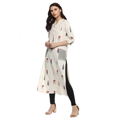 Versatile Women's Khadi Printed A Line Kurti (Off White, Khadi)