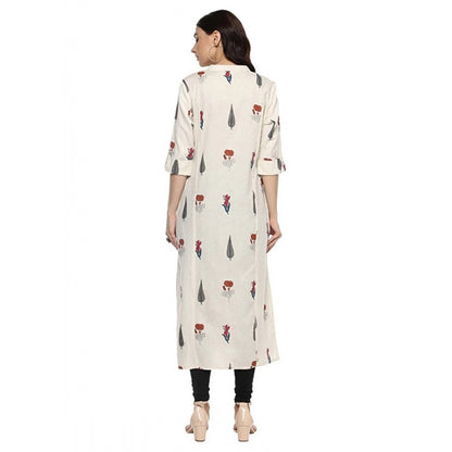 Versatile Women's Khadi Printed A Line Kurti (Off White, Khadi)