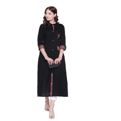 Captivating Women's Khadi Printed A Line Kurti  (Black, Khadi)