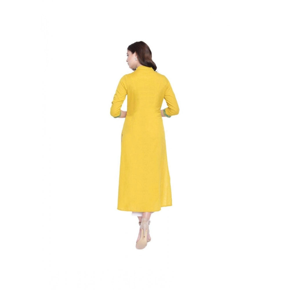Graceful Women's Khadi Embroidered Kurti (Yellow, Khadi)