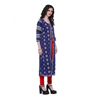 Classic Women's Cotton Printed Long Kurti (Blue, Red, Cotton)