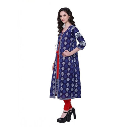 Classic Women's Cotton Printed Long Kurti (Blue, Red, Cotton)