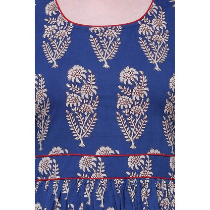Luxurious Women's Cotton Printed Anarkali Kurti (Blue, Cotton)
