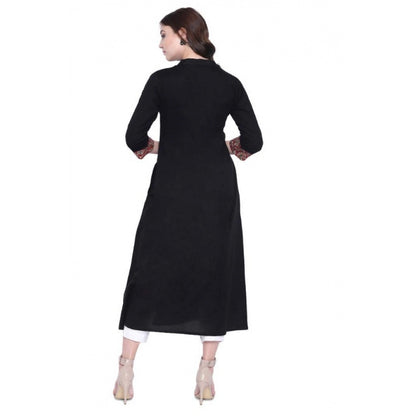Captivating Women's Khadi Printed A Line Kurti  (Black, Khadi)