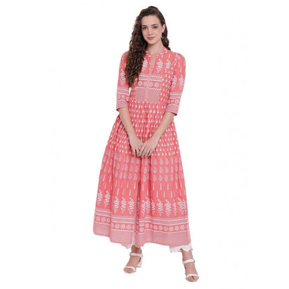 Intricate Women's Cotton Printed Regular Kurti (Peach, Cotton)