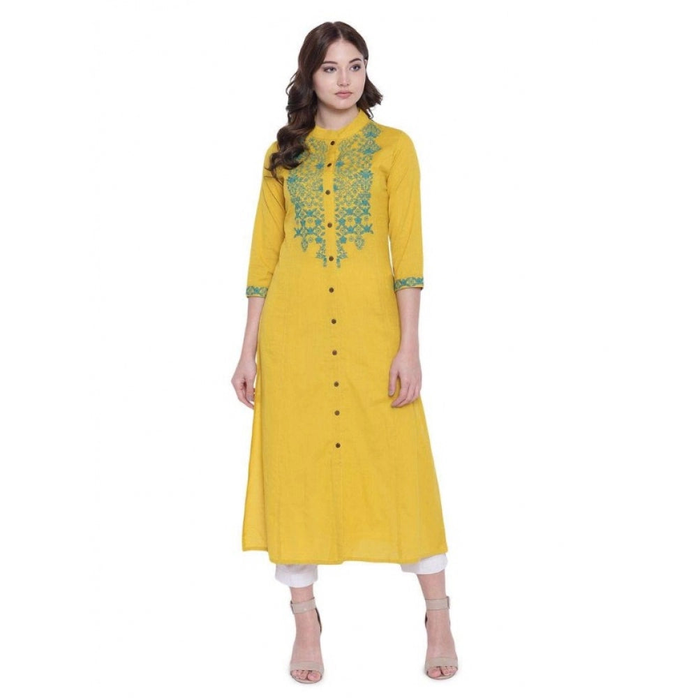 Graceful Women's Khadi Embroidered Kurti (Yellow, Khadi)
