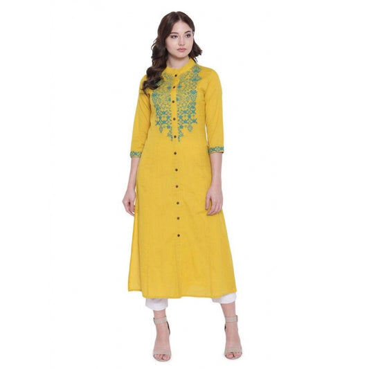 Graceful Women's Khadi Embroidered Kurti (Yellow, Khadi)